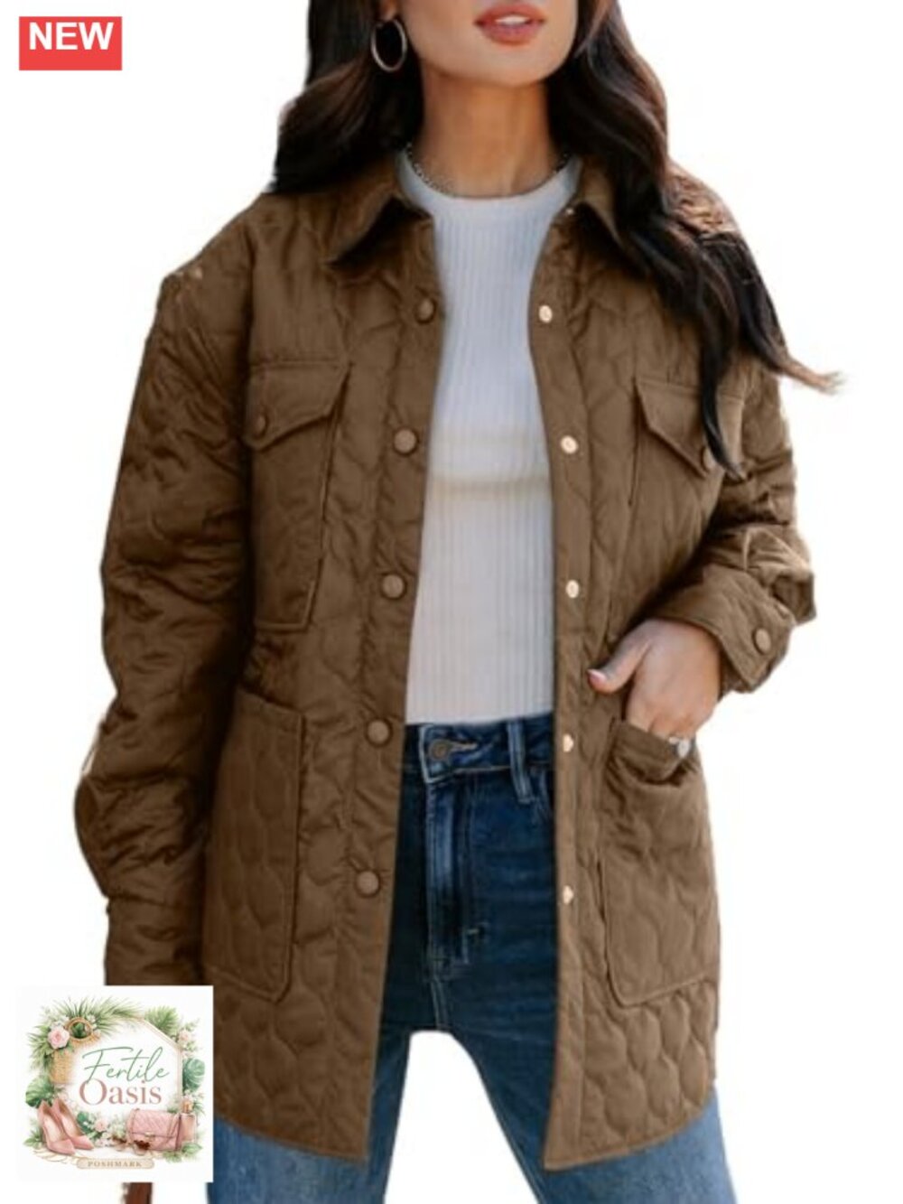 Women's Diamond Quilted Lightweight Puffer Jacket Button Long Sleeve